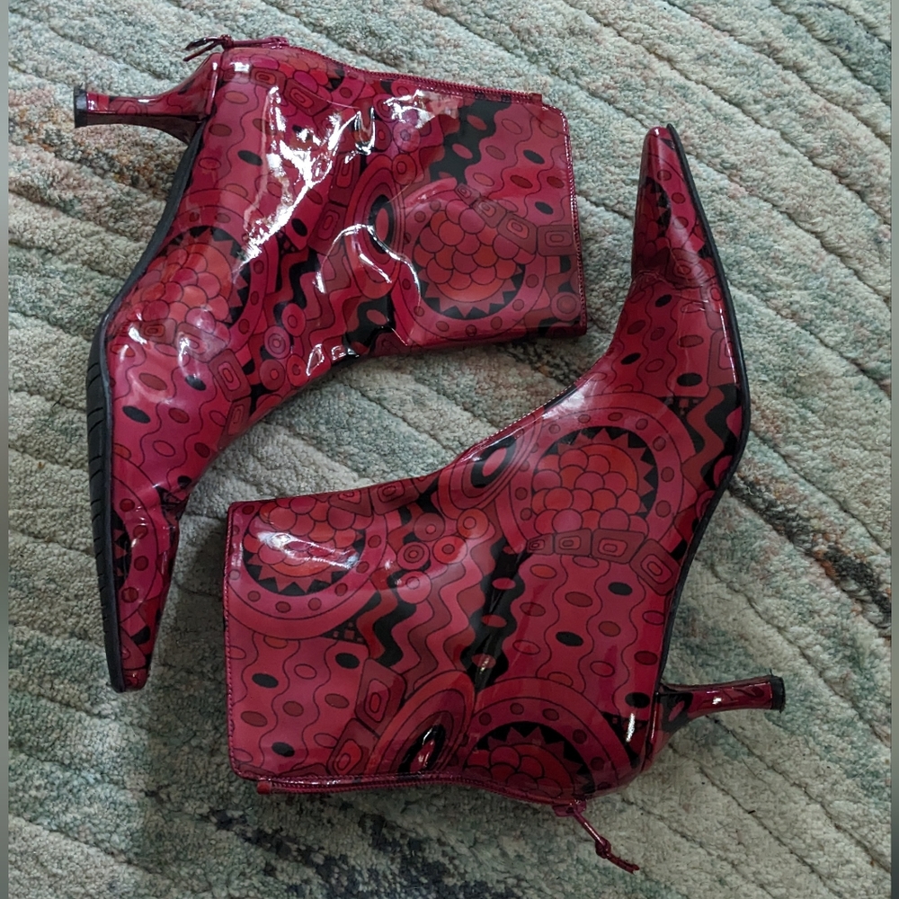 Abstract pink booties by Stewart Weitzman